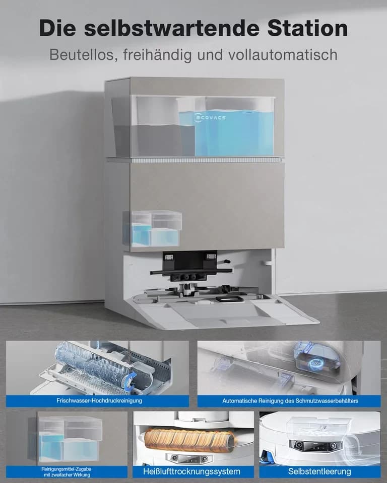 ECOVACS Saugroboter DEEBOT X12 PRO OMNI, 110 W, beutellos, FocusJet Fleckentechnologie, 22.000 Pa Saugleistung - Thumbnail 8