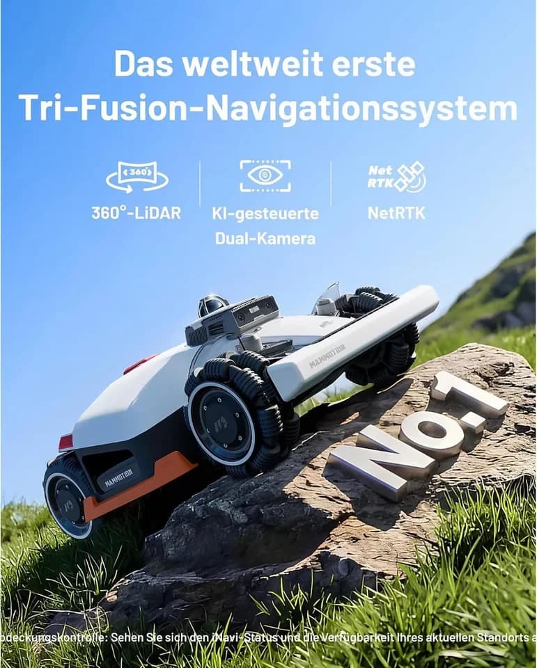 Mammotion Rasenmähroboter LUBA 3 AWD 3000 mit Garage, bis 3000 m² Rasenfläche, (360° LiDAR + Dual-Kamera-KI-Vision + NetRTK), Allradantrieb, Auto-Kartierung, 80% Steigung, 4G Moudel, APP - Thumbnail 3