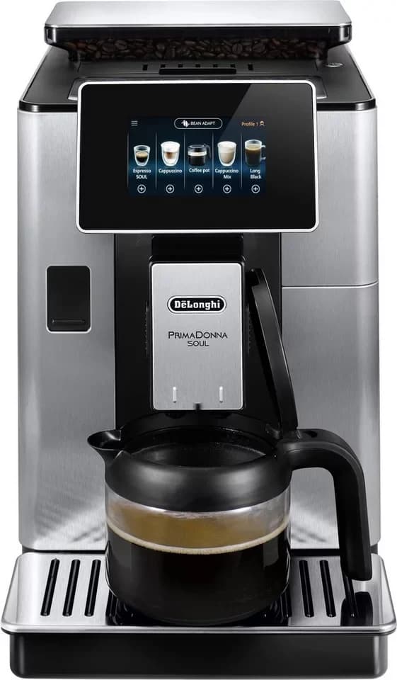 De'Longhi Kaffeevollautomat PrimaDonna Soul ECAM610.75.MB - Mit Kaffeekannen-Funktion, Inkl. Kaffeekanne, Bean Adapt Technology, Edelstahl, Scheibenmahlwerk - Thumbnail 4
