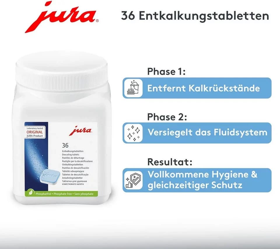 JURA Kombi Pack Kaffeevollautomaten-Reinigungsset (Spar-Set, [1-St. 25 Reinigungstabletten (3-Phasen) + 36 Entkalkungstabletten Spar-Set) - Thumbnail 3