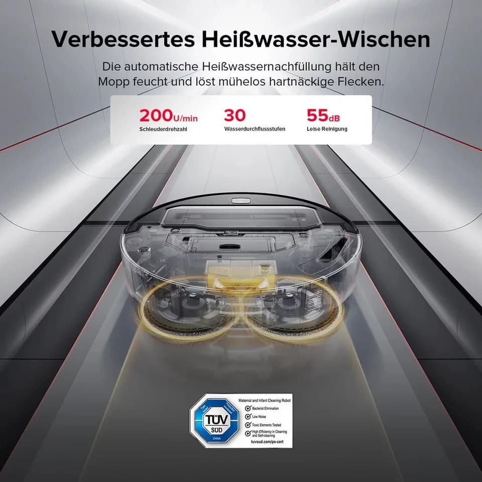 Roborock Nass-Trocken-Saugroboter Roborock Saros Z70 Staubsaugerroboter mit OmniGrip™ Arm silber, Beutellos 0,18 l, Saugen und Wischen in einem Arbeitsgang - Thumbnail 6