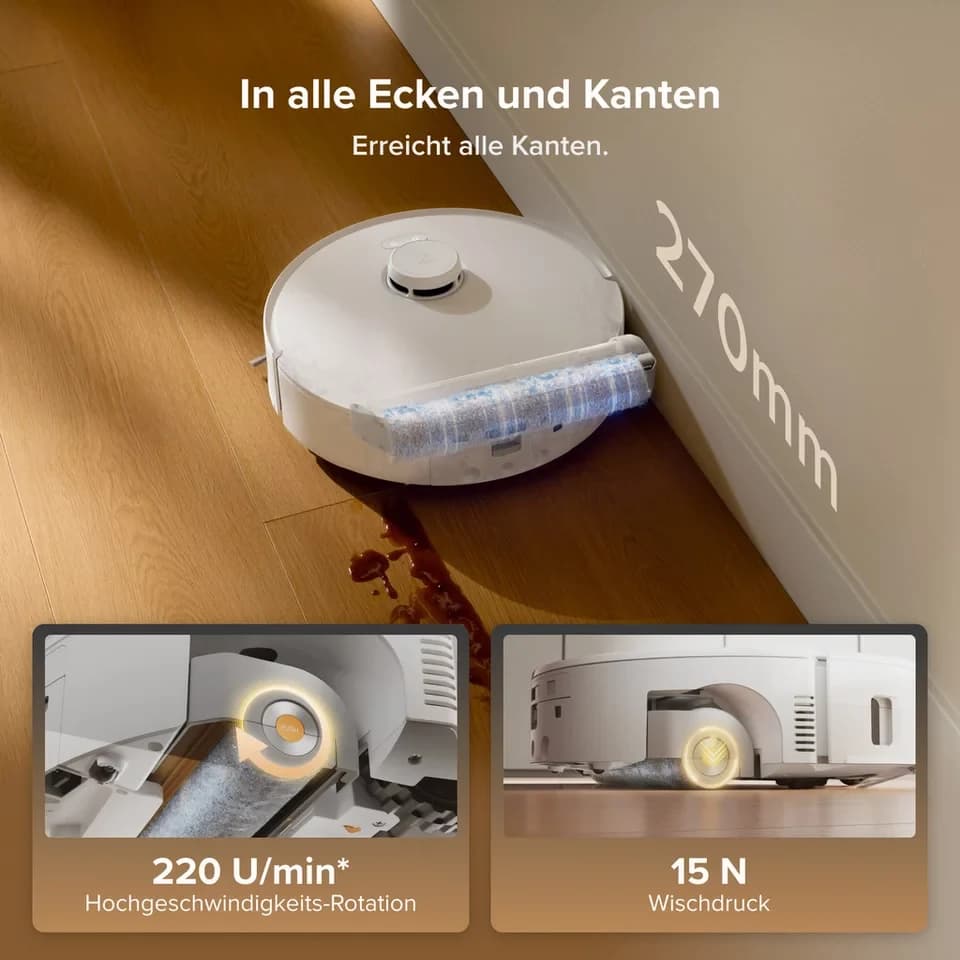 Roborock Saugroboter Qrevo Curv 2 FlowX, White, 65 W, mit Beutel, Automatische Teppichschutz‑Walzenklappe - Thumbnail 6