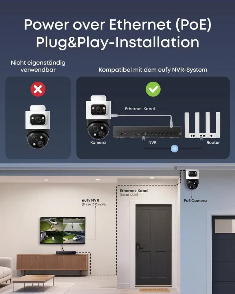 eufy Security IP-Überwachungskamera eufy PoE NVR Security System S4 Max, 3-Linsen Bullet-PTZ-Kameras (1-tlg., 4*PoE NVR Security System S4 Max, KI Auto-Framing&Tracking, Farbnachtsicht, Stroboskop) - Thumbnail 3