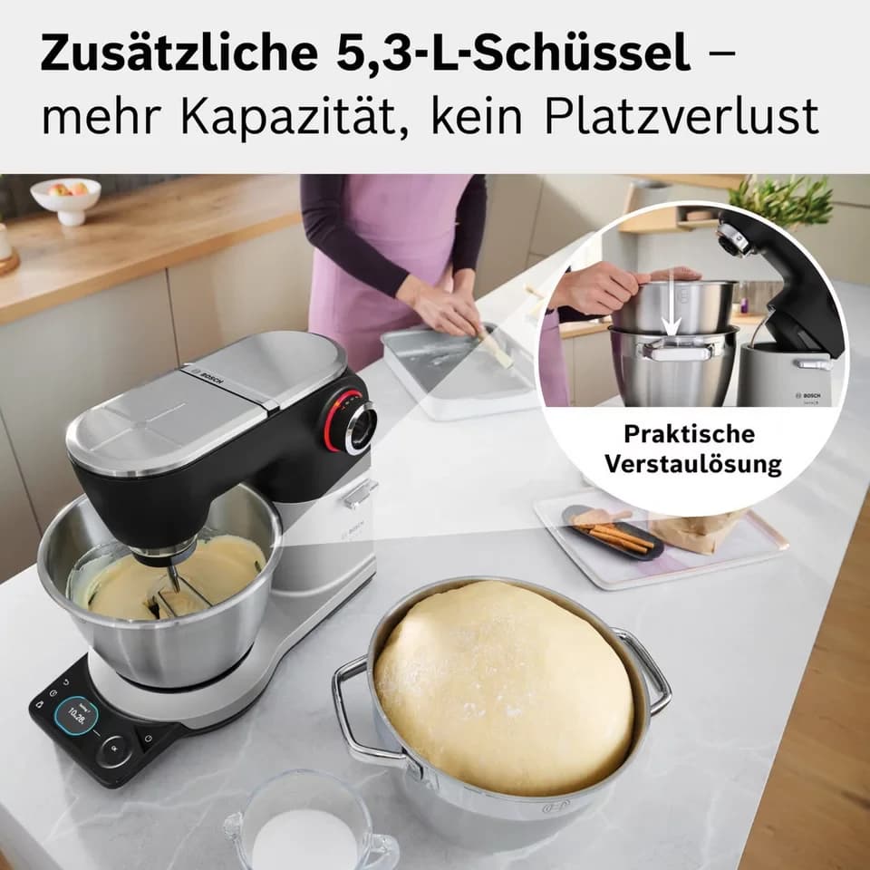 BOSCH Küchenmaschine Küchenmaschine Serie 8, MUMS8ZS18, XL 6 L Edelstahlschüssel, Waage, 1800 W, 10,2 l Schüssel, 7 Automatikprogramme, Timer, Vollmetallgehäuse, Edelstahl-Rührer - Thumbnail 7