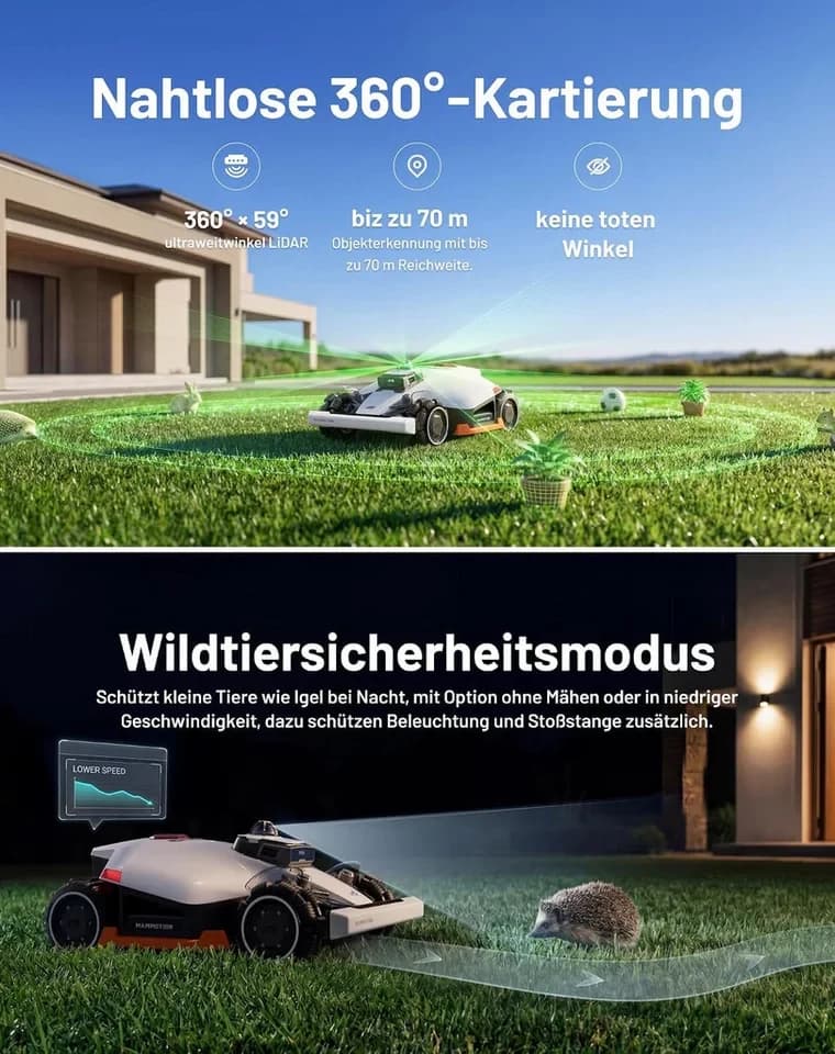 Mammotion Rasenmähroboter LUBA 3 AWD 3000 mit Garage, bis 3000 m² Rasenfläche, (360° LiDAR + Dual-Kamera-KI-Vision + NetRTK), Allradantrieb, Auto-Kartierung, 80% Steigung, 4G Moudel, APP - Thumbnail 4
