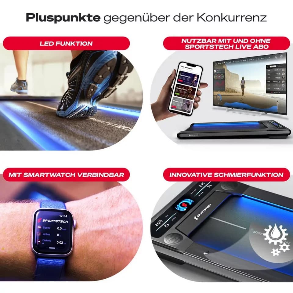 Sportstech Laufband sWalk, bis 8 km/h, Steigung 7,5%, Trainingsprogramme, LED Tempolicht - Thumbnail 10