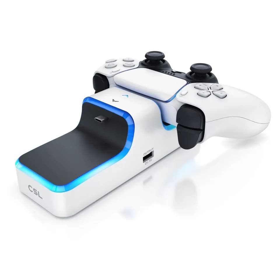 CSL PS5 Controller Ladestation, Twin Charge Playstation Wireless Gamepad DualSense-Ladestation (1000 mA, 1-tlg., Schnell Ladegerät mit USB Ladekabel & LED Anzeige)