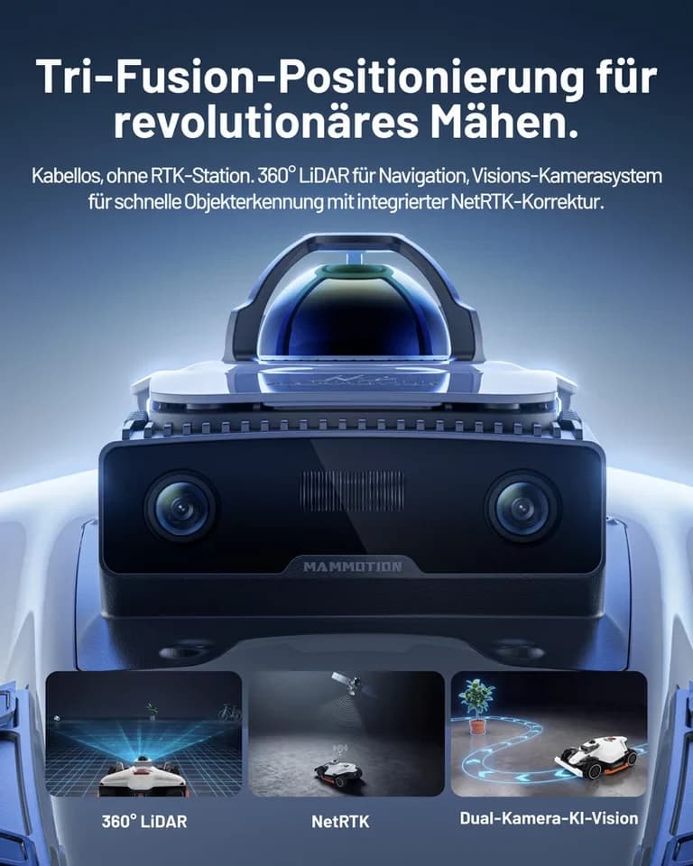 Mammotion Rasenmähroboter LUBA 3 AWD 3000 mit Garage, bis 3000 m² Rasenfläche, (360° LiDAR + Dual-Kamera-KI-Vision + NetRTK), Allradantrieb, Auto-Kartierung, 80% Steigung, 4G Moudel, APP - Thumbnail 2