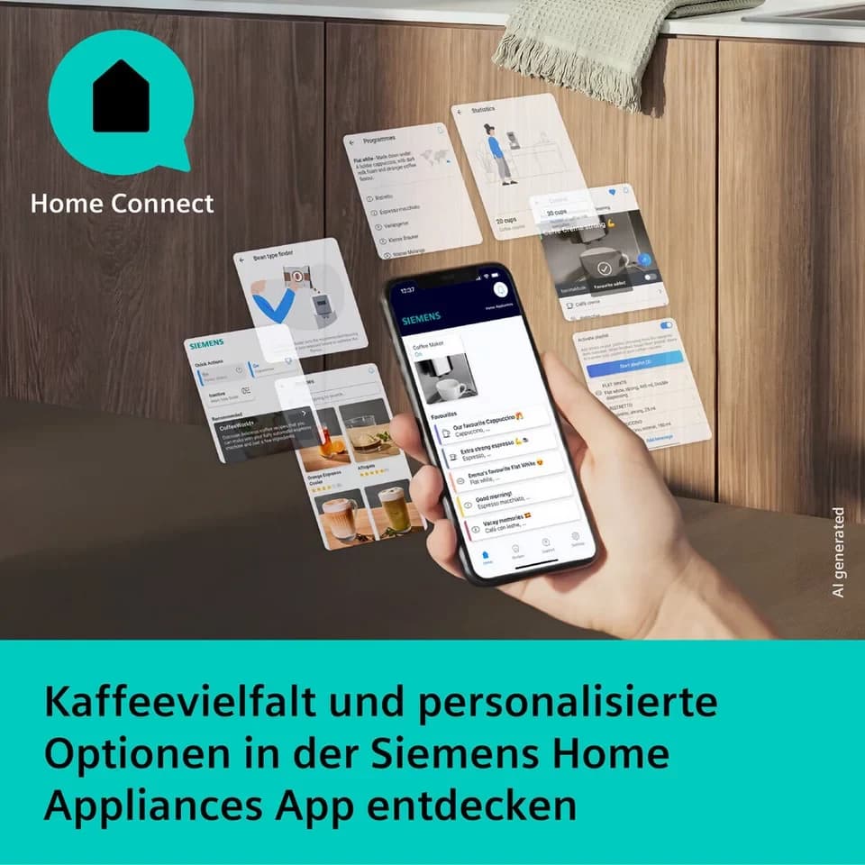 SIEMENS Kaffeevollautomat EQ500 TP553E19, Doppeltassenfunktion, 8 Getränke, farb. Touchdisplay, Keramikmahlwerk, entnehmbare Brüheinheit, Steuerung per App, Schwarz - Thumbnail 9