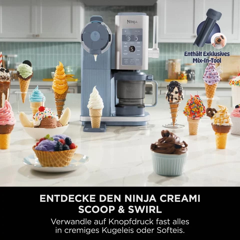 NINJA Eismaschine Ninja CREAMi Scoop & Swirl 13-in-1 Softeis- und Eismaschine NC702EU, 0,48 l, proteinreiche Leckereien mit weniger als 150 kcal - Thumbnail 2