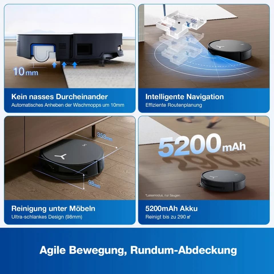 ECOVACS Saugroboter mit Wischfunktion, ECOVACS DEEBOT X8 OMNI, 18.000 Pa, OMNI-Station mit 75° Mopp-Waschen, OZMO ROLLER Wischen - Thumbnail 10