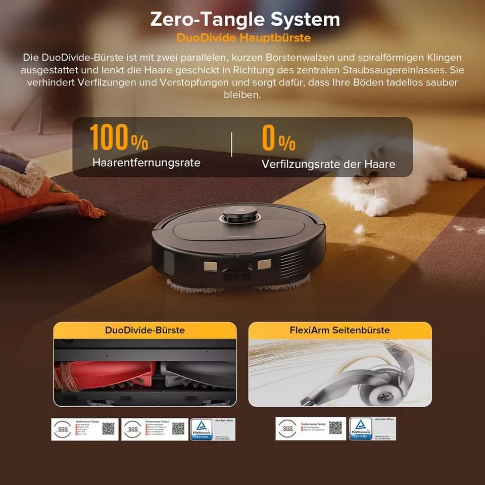 Roborock Saugroboter Qrevo S5V, FlexiArm Mopp(Upgrade von Qrevo/S7 Pro Ultra), 60 W, 12000Pa Saugkraft, 100% Haar-Entfernungsrate, 0% Verhedderung, Multifunktionales Dock, Reactive Tech-Hindernisvermeidung, PreciSense-LiDAR-Navigation - Thumbnail 6
