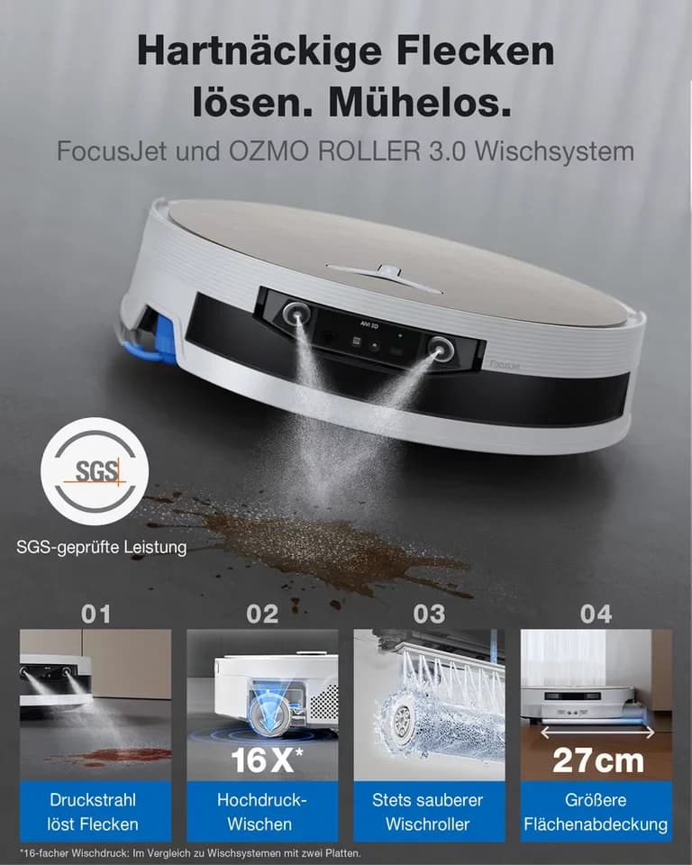 ECOVACS Saugroboter DEEBOT X12 PRO OMNI, 110 W, beutellos, FocusJet Fleckentechnologie, 22.000 Pa Saugleistung - Thumbnail 2