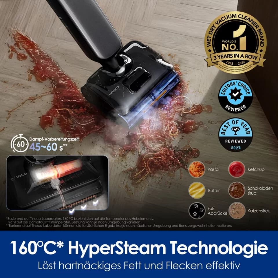 Tineco Nass-Trocken-Sauger FLOOR ONE S9 Artist Steam Pro, Dampfreiniger mit 160°C Dampfreinigung, 285 W, 22kPA Saugleistung, Selbstantrieb, 90 Minuten - Thumbnail 2