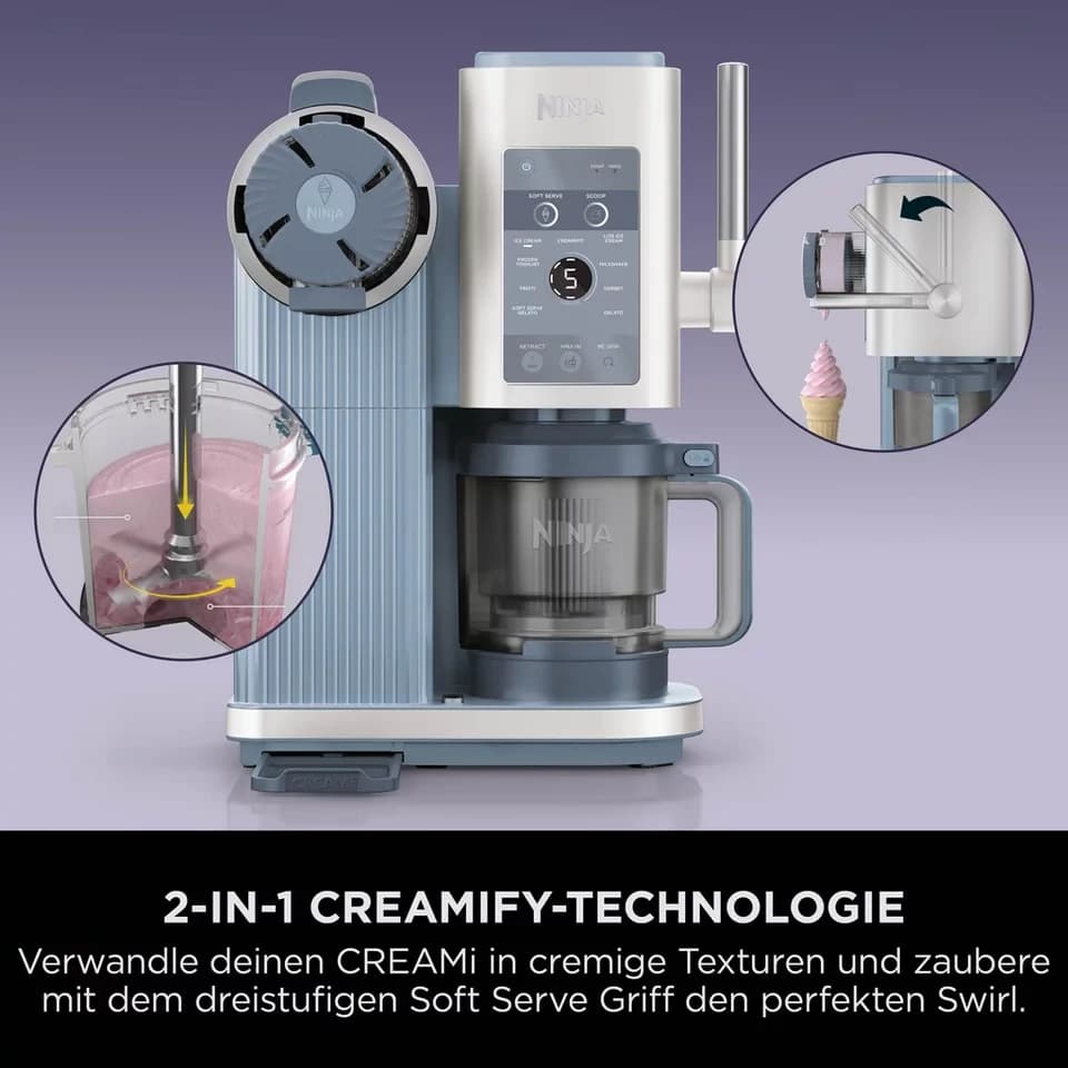 NINJA Eismaschine Ninja CREAMi Scoop & Swirl 13-in-1 Softeis- und Eismaschine NC702EU, 0,48 l, proteinreiche Leckereien mit weniger als 150 kcal - Thumbnail 8