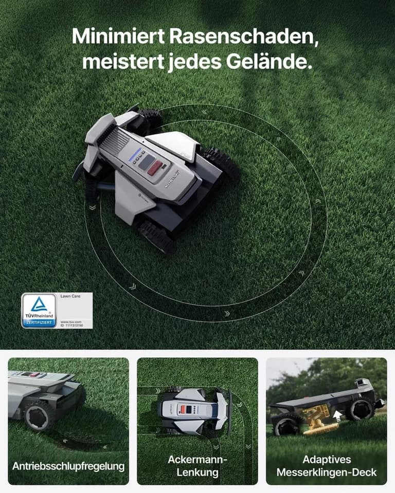 NAVIMOW Rasenmähroboter Segway X420 Mähroboter ohne Begrenzungskabel, bis 2000 m² Rasenfläche, (1-St., Zero-Turn AWD für 84 % Steigungen, NRTK+360° Vision), All-Terrain-Rasenmäher Roboter, Keine RTK-Basisstation - Thumbnail 3