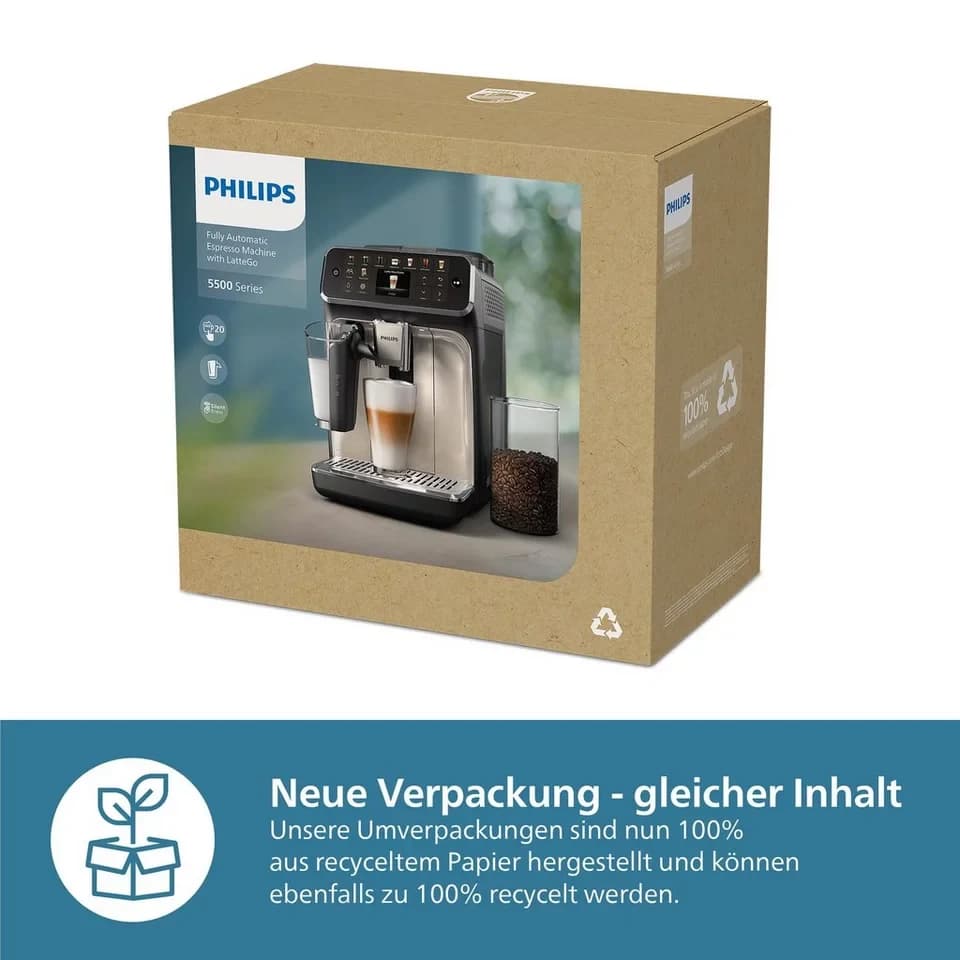 Philips Kaffeevollautomat EP5547/90 5500 Series, 20 Kaffeespezialitäten (heiß oder eisgekühlt), LatteGo-Milchsystem, SilentBrew Technologie - Thumbnail 9