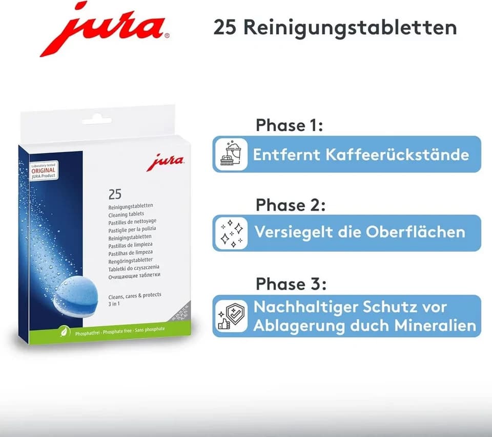 JURA Kombi Pack Kaffeevollautomaten-Reinigungsset (Spar-Set, [1-St. 25 Reinigungstabletten (3-Phasen) + 36 Entkalkungstabletten Spar-Set) - Thumbnail 2