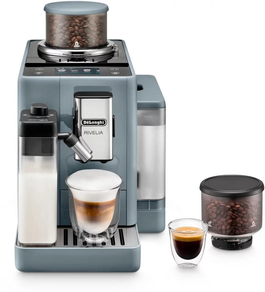 De'Longhi Kaffeevollautomat Rivelia EXAM440.55.G – 16 Kaffee-Rezepte, 2 Barista-Bohnenbehälter, grau, Extra-Shot-Funktion, Innovatives Bean-Switch System, Touchdisplay