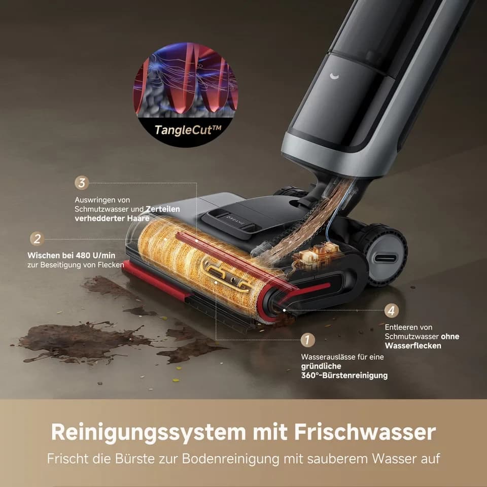 Dreame Nass-Trocken-Sauger H15 Pro Heat, 400 W, 22.000Pa Saugkraft, KI-gesteuerter Hebearm, selbstreinigende Bürste - Thumbnail 6