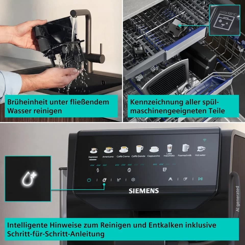 SIEMENS Kaffeevollautomat EQ500 TP553E19, Doppeltassenfunktion, 8 Getränke, farb. Touchdisplay, Keramikmahlwerk, entnehmbare Brüheinheit, Steuerung per App, Schwarz - Thumbnail 6