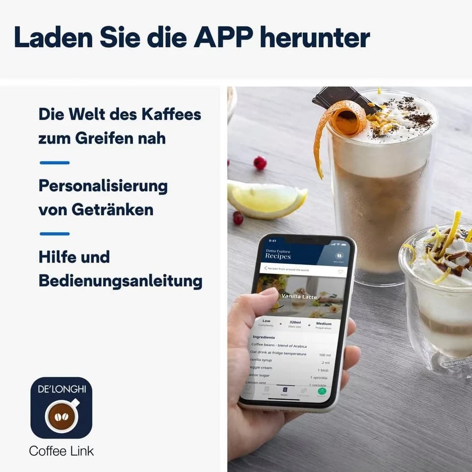 De'Longhi Kaffeevollautomat Eletta Explore Cold Brew ECAM450.86.T - 100 Rezepte (App), heiß & kalt, Cold Brew in unter 5 Minuten inkl. 3,5" Touch-Display & To-Go Funktion - Thumbnail 9