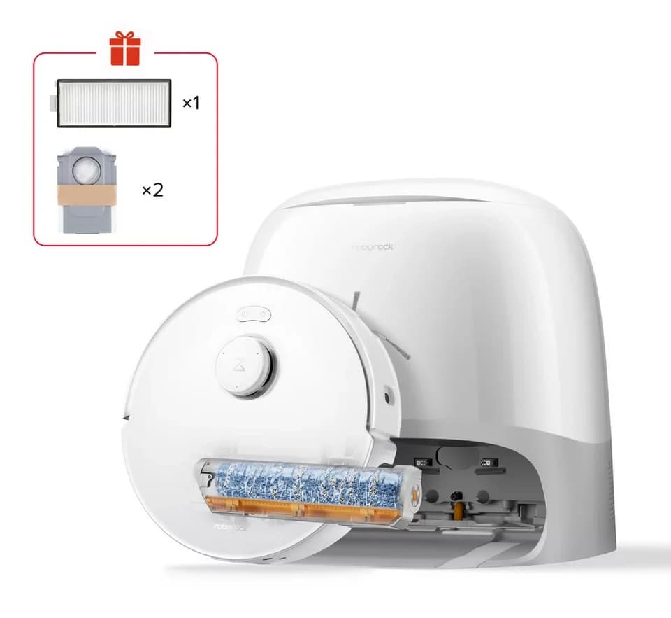 Roborock Saugroboter Qrevo Curv 2 FlowX, White, 65 W, mit Beutel, Automatische Teppichschutz‑Walzenklappe