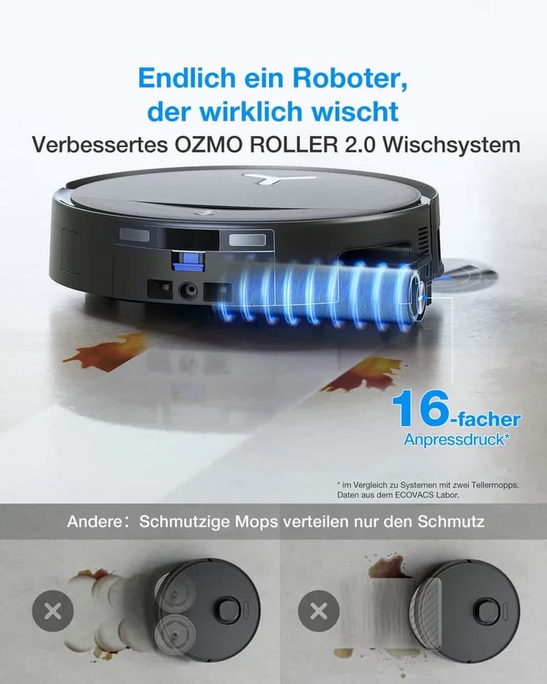 ECOVACS Nass-Trocken-Saugroboter DEEBOT T80S OMNI (Black), OZMO ROLLER 2.0 Wischtechnologie, 80 W, mit Beutel, 24.800 Pa Saugleistung, Triple Lift 10 mm - Thumbnail 9