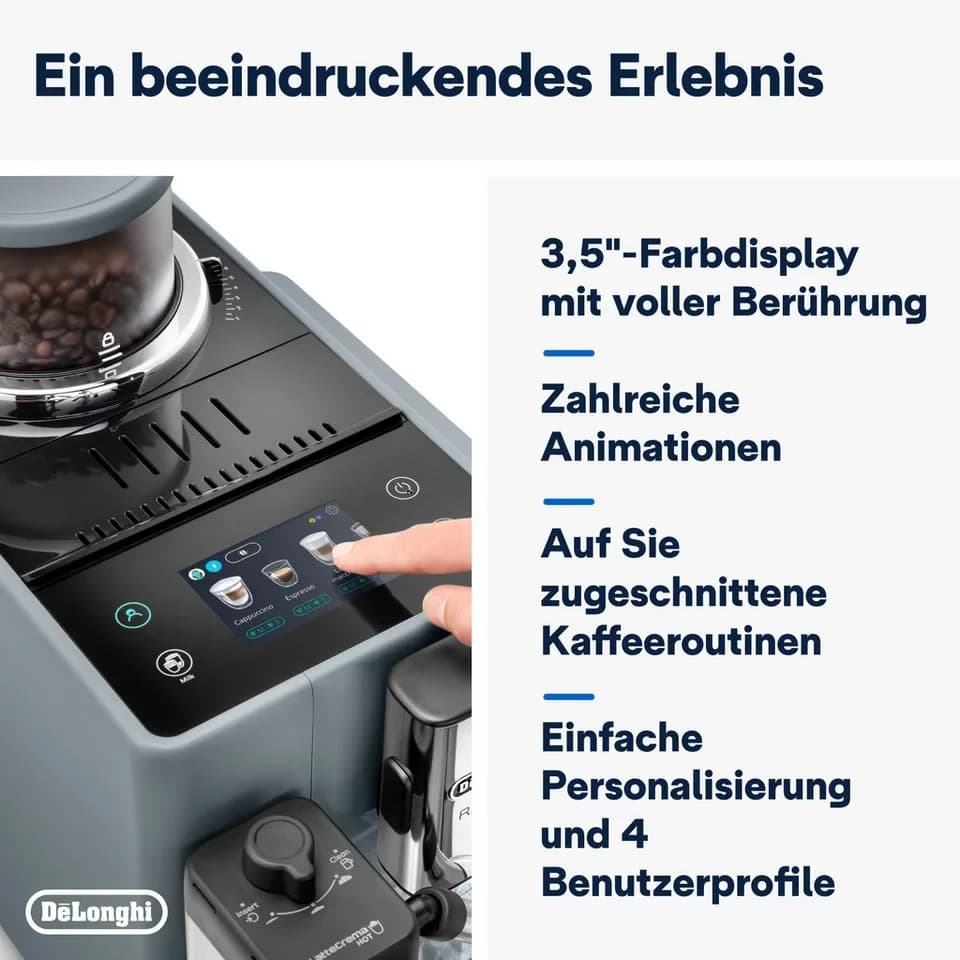 De'Longhi Kaffeevollautomat Rivelia EXAM440.55.G – 16 Kaffee-Rezepte, 2 Barista-Bohnenbehälter, grau, Extra-Shot-Funktion, Innovatives Bean-Switch System, Touchdisplay - Thumbnail 5