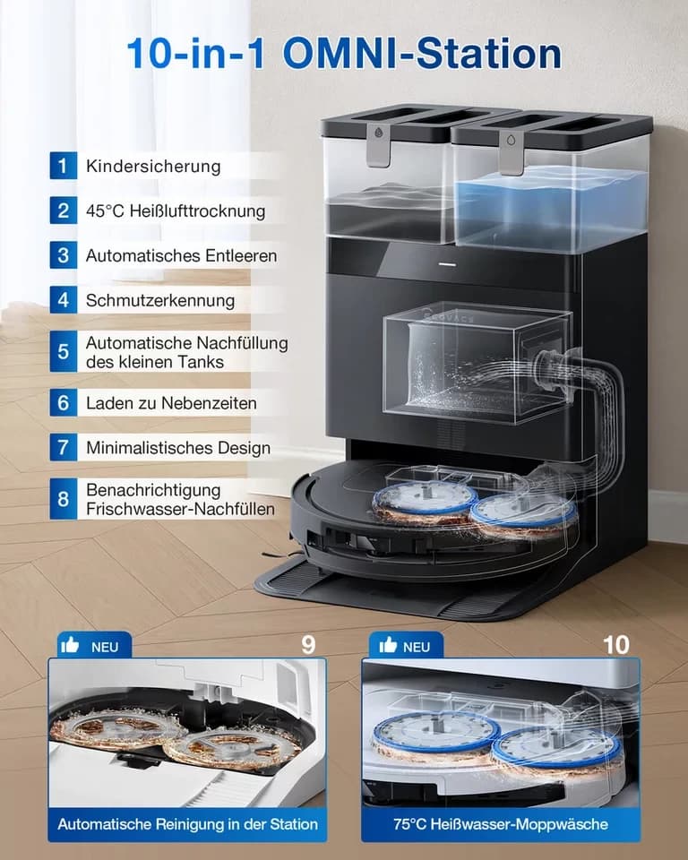 ECOVACS Saugroboter mit Wischfunktion, DEEBOT T50 OMNI Gen2, mit Beutel - Thumbnail 4