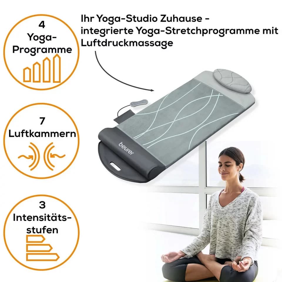 BEURER Massagematte MG 280 Yoga-& Stretchmatte zum Dehnen & Stretchen, 7 Luftkammern zur Imitation von Yoga- & Dehnübungen, mit Wärmefunktion - Thumbnail 2