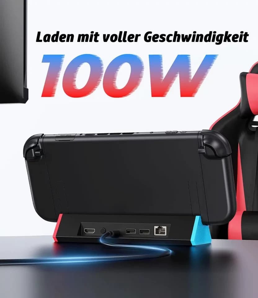 TUWENA Tragbare Switch 2 Dockingstation, 1000 Mbit Ethernet-Adapter, LAN-Dock Zubehör Nintendo (Ladestation mit 4K 120 Hz HDMI/Typ C/USB 3.0) - Thumbnail 6
