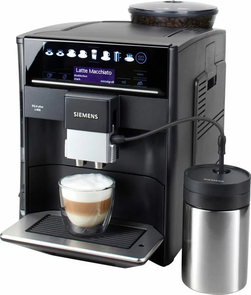 SIEMENS Kaffeevollautomat EQ6 plus s400 TE654509DE, Doppeltassenfunktion, Keramikmahlwerk, viele Kaffeespezialitäten, automatische Dampfreinigung, saphirschwarz - Thumbnail 2