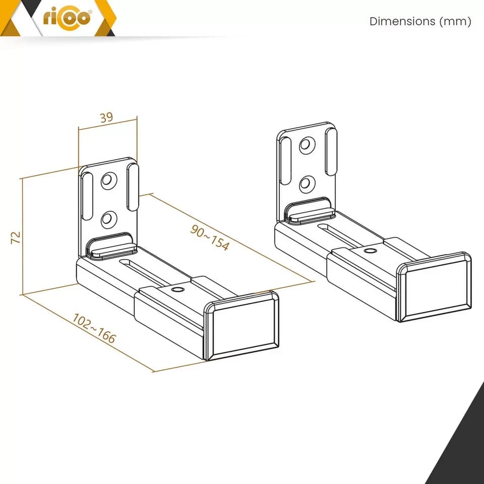 RICOO Soundbar-Halterung Soundbar Lautsprecher Wandhalterung verstellbar LH067, (2 Stk. Universelle Wandhalterungen, 2-tlg., 2x Verstellbare Lautsprecherhalterungen, Wandhalterung für Soundbar oder Lautsprecher, 10,2x7,8x7,2 cm) - Thumbnail 6