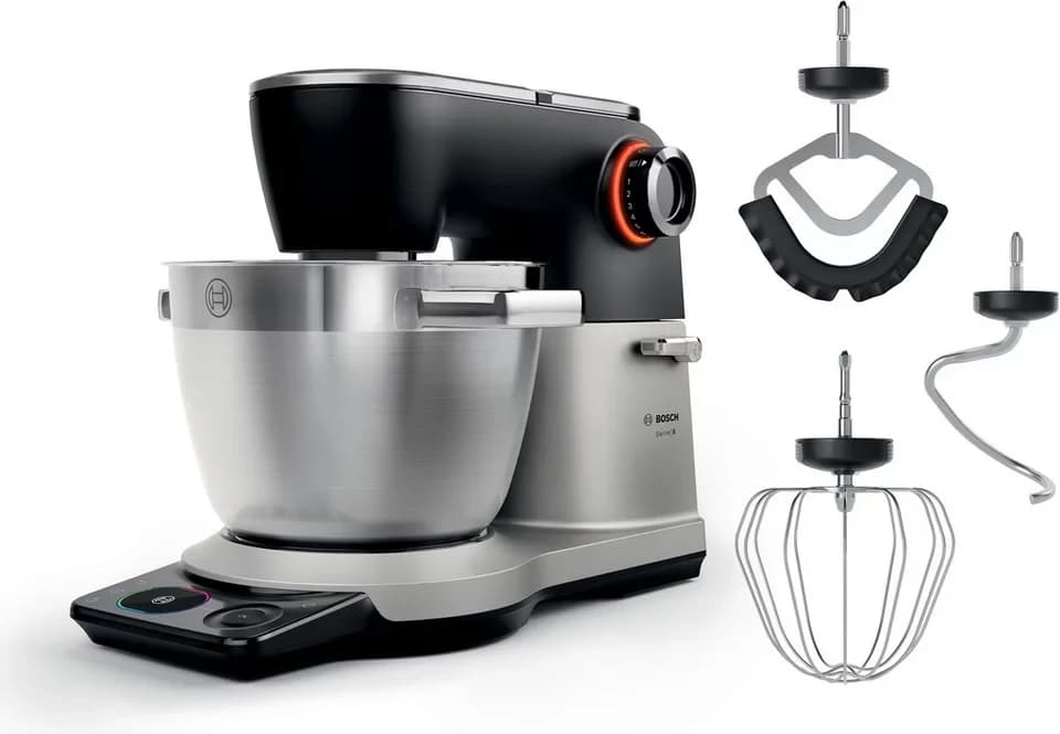 BOSCH Küchenmaschine MUMS8ZS00, Serie 8, 9 Automatikprogramme, integrierte Waage, Timer, 6l Schüssel, 1800 W, 6 l Schüssel, Edelstahlschüssel, 3 Rührwerkzeuge spülmaschinenfest, 7 Stufen, 1800 W
