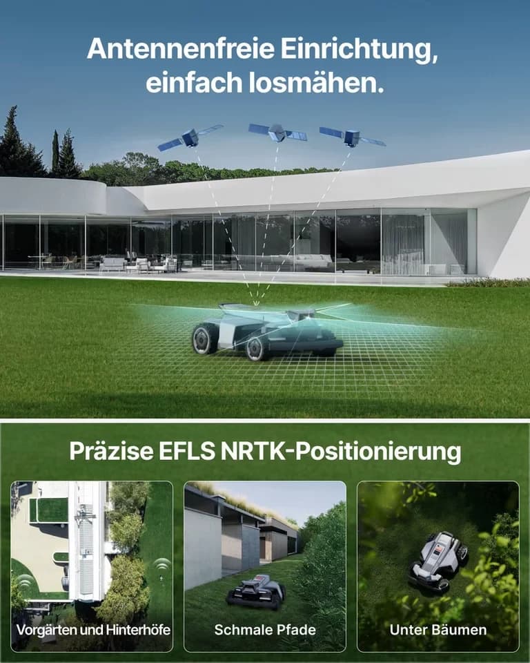 NAVIMOW Rasenmähroboter Segway X420 Mähroboter ohne Begrenzungskabel, bis 2000 m² Rasenfläche, (1-St., Zero-Turn AWD für 84 % Steigungen, NRTK+360° Vision), All-Terrain-Rasenmäher Roboter, Keine RTK-Basisstation - Thumbnail 7