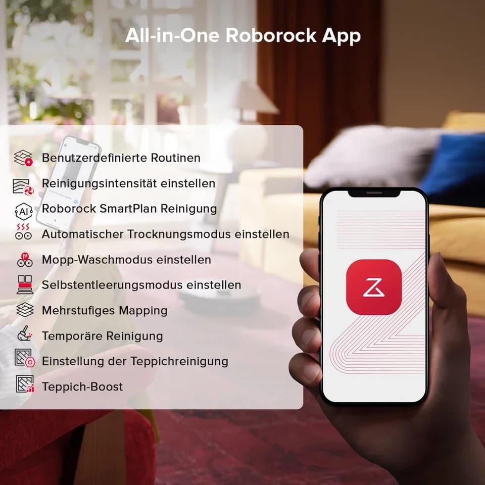 Roborock Saugroboter Qrevo S5V, FlexiArm Mopp(Upgrade von Qrevo/S7 Pro Ultra), 60 W, 12000Pa Saugkraft, 100% Haar-Entfernungsrate, 0% Verhedderung, Multifunktionales Dock, Reactive Tech-Hindernisvermeidung, PreciSense-LiDAR-Navigation - Thumbnail 10