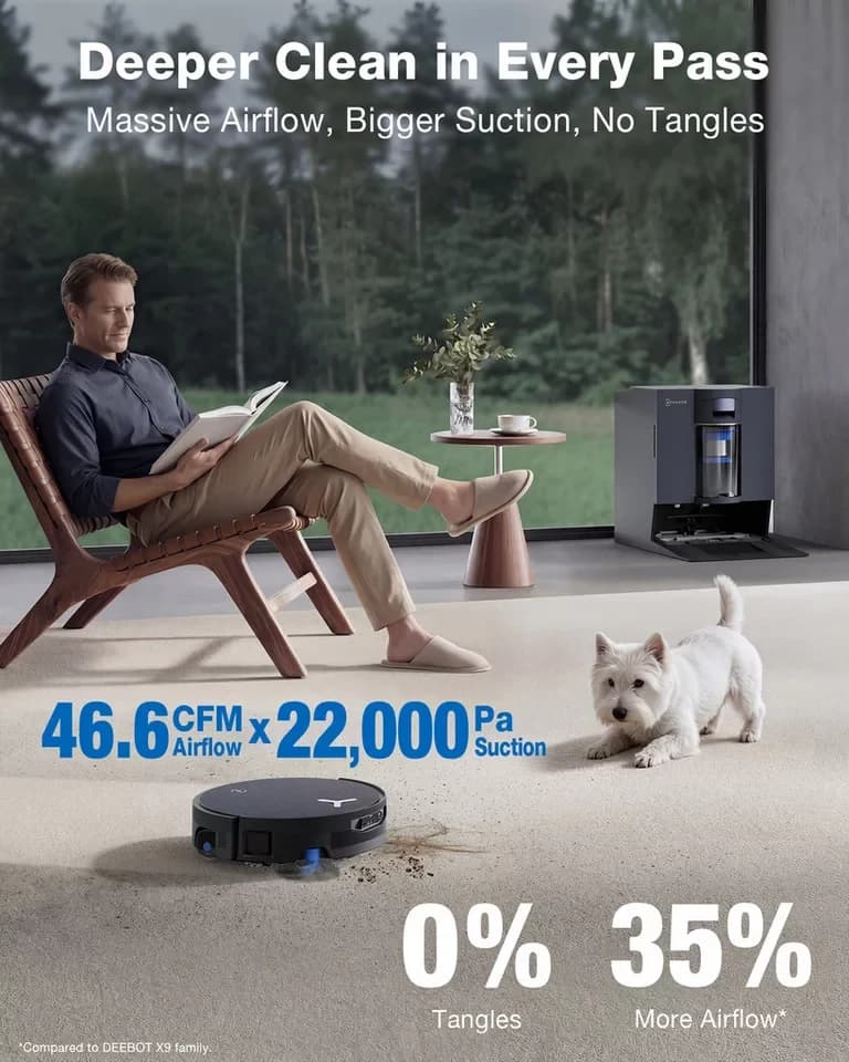 ECOVACS Nass-Trocken-Saugroboter DEEBOT X12 OmniCyclone, FocusJet-Technologie, 110 W, beutellos, 25cm, Wischrolle, OmniCyclone Station (beutellos), Haustierfreundlich - Thumbnail 6