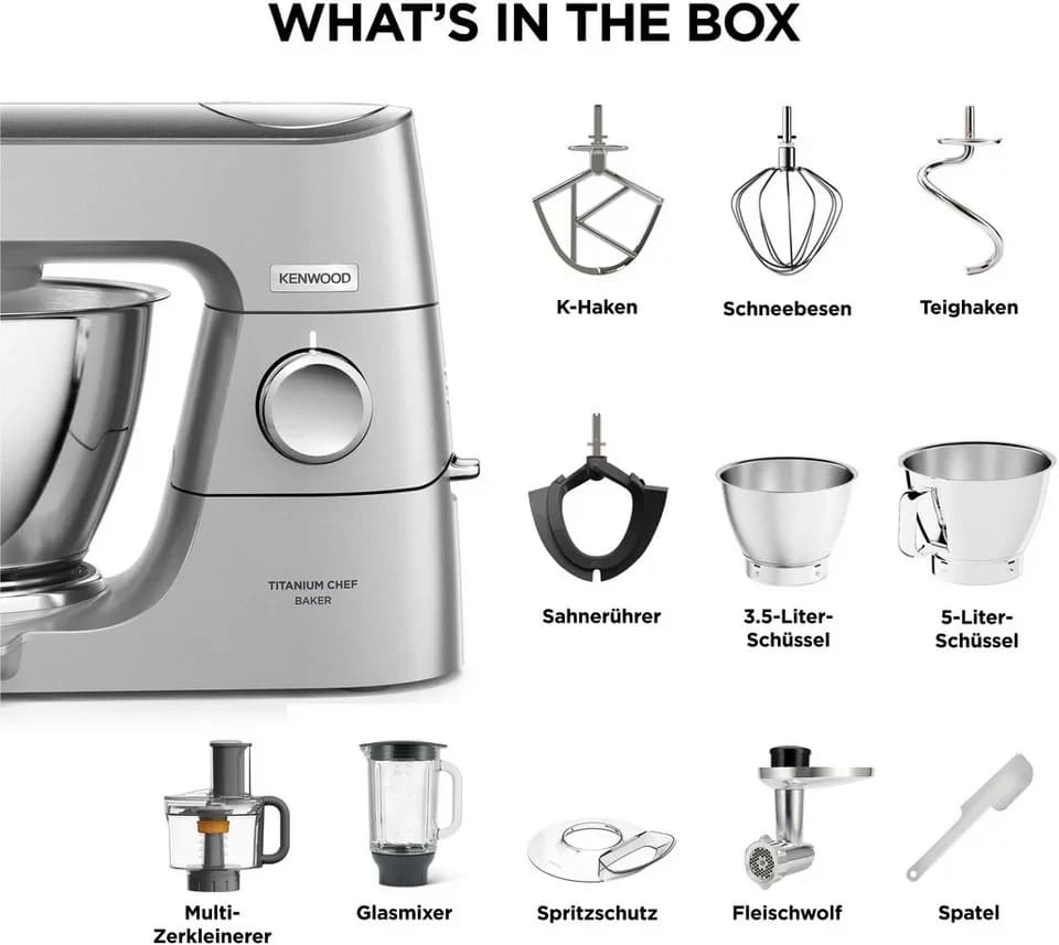 KENWOOD Küchenmaschine Titanium Chef Baker KVC85.594SI, 1200 W, 5 l Schüssel, inkl. umfangreiches Zubehör, mit integrierter EasyWeigh Waage - Thumbnail 6