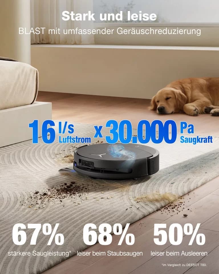 ECOVACS Nass-Trocken-Saugroboter DEEBOT T90 PRO OMNI (Black), 65 W, mit Beutel, Saug-und Wischroboter mit All-in-One Station und 30.000 Pa Saugkraft - Thumbnail 3