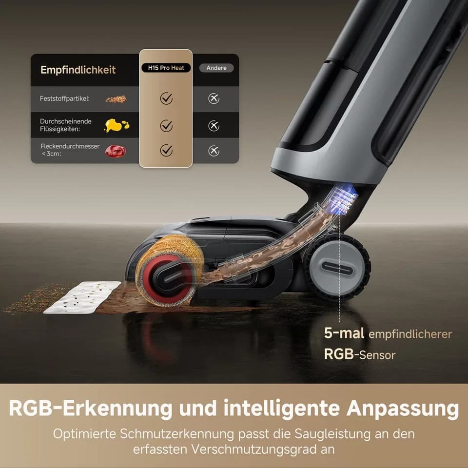 Dreame Nass-Trocken-Sauger H15 Pro Heat, 400 W, 22.000Pa Saugkraft, KI-gesteuerter Hebearm, selbstreinigende Bürste - Thumbnail 9