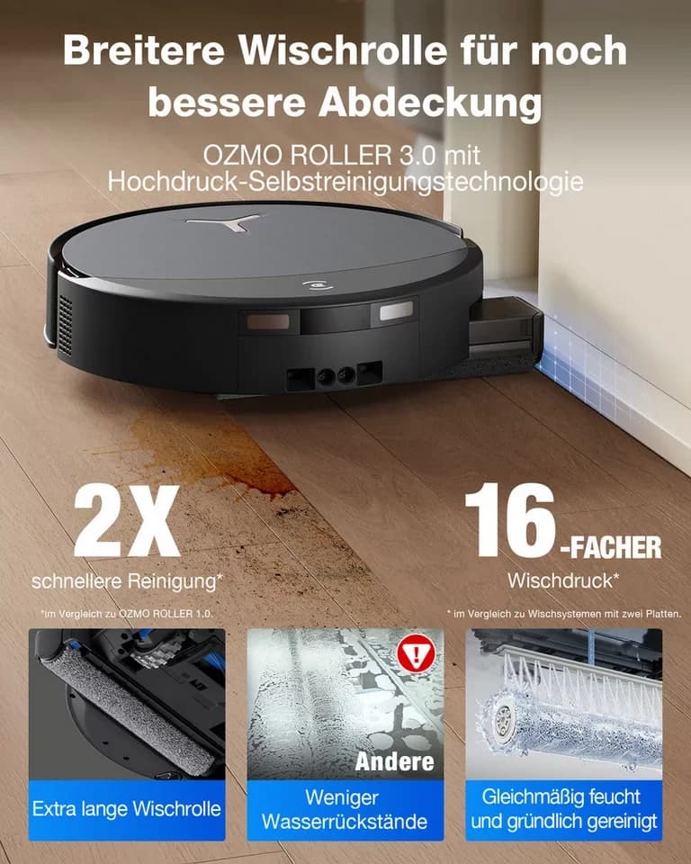 ECOVACS Nass-Trocken-Saugroboter DEEBOT T90 PRO OMNI (Black), 65 W, mit Beutel, Saug-und Wischroboter mit All-in-One Station und 30.000 Pa Saugkraft - Thumbnail 2