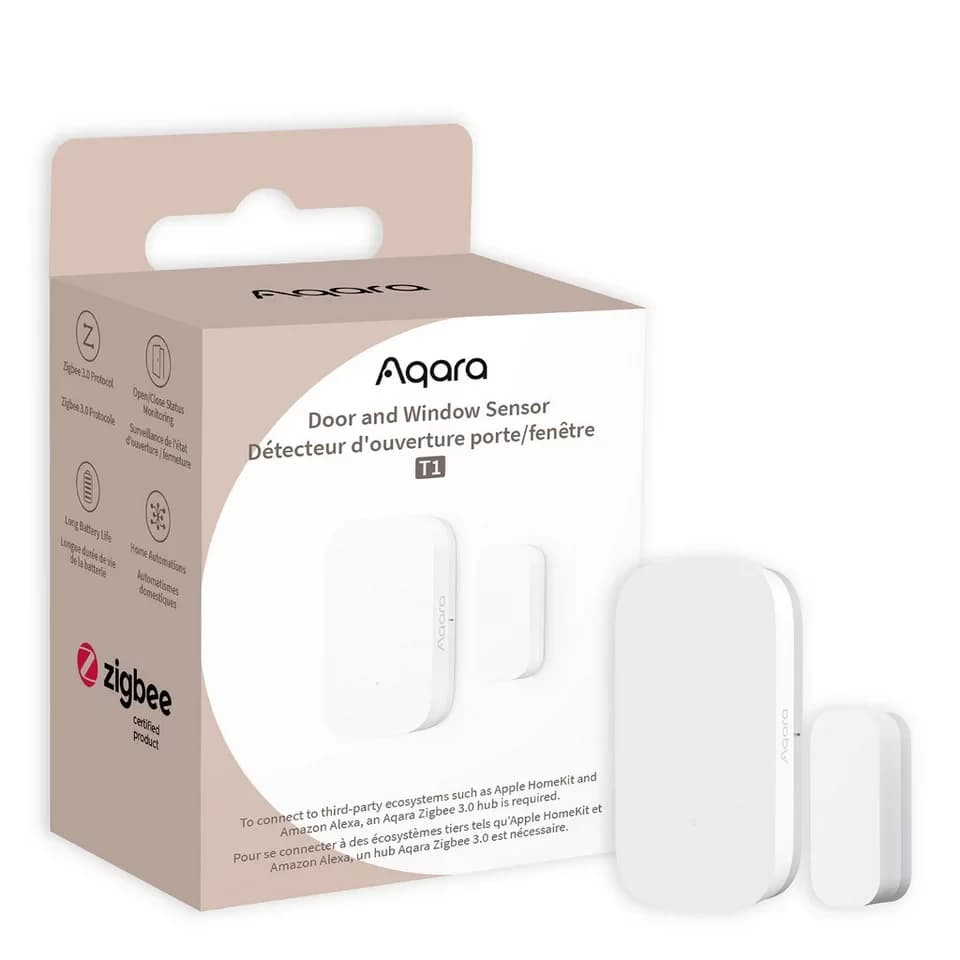 Aqara Tür-/Fensterkontakt T1, Tür-/ Fensteröffnungsmelder (Erkennt in Echtzeit, Echtzeit-Alarm und Mitteilung, Erfordert Zigbee 3.0 Hub, Kompatibel mit HomeKit, Alexa, Detektoren)