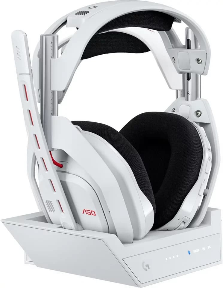 Logitech G Astro A50 LIGHTSPEED PS5 Xbox PC Kopfhörer Gaming-Headset (Bluetooth, Lautstärkeregelung, Stummschaltung, PLAYSYNC, Batteriestatusanzeige, Bluetooth, LIGHTSPEED Wireless, PLAYSYNC, Basis Station, Dolby Atmos)