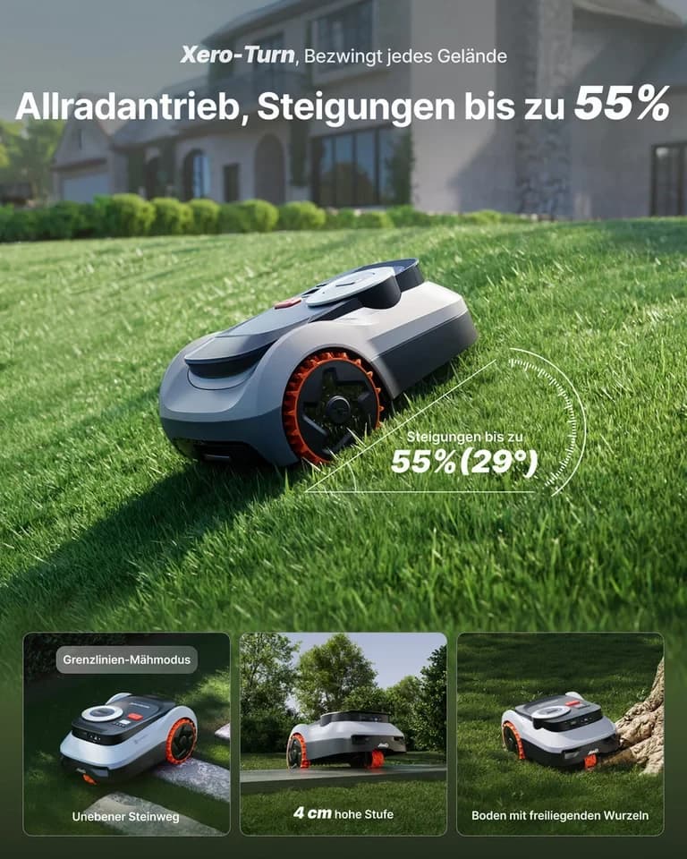 NAVIMOW Rasenmähroboter Segway i210/i220 LiDAR Pro Mähroboter ohne Begrenzungskabel, bis 1000 m² Rasenfläche, (1-St., Xero-Turn AWD für 55 % Steigungen, Auto-Kartierung), mit Garage M, LiDAR+Vision+NRTK Tri-Fusion-Positionierung - Thumbnail 4