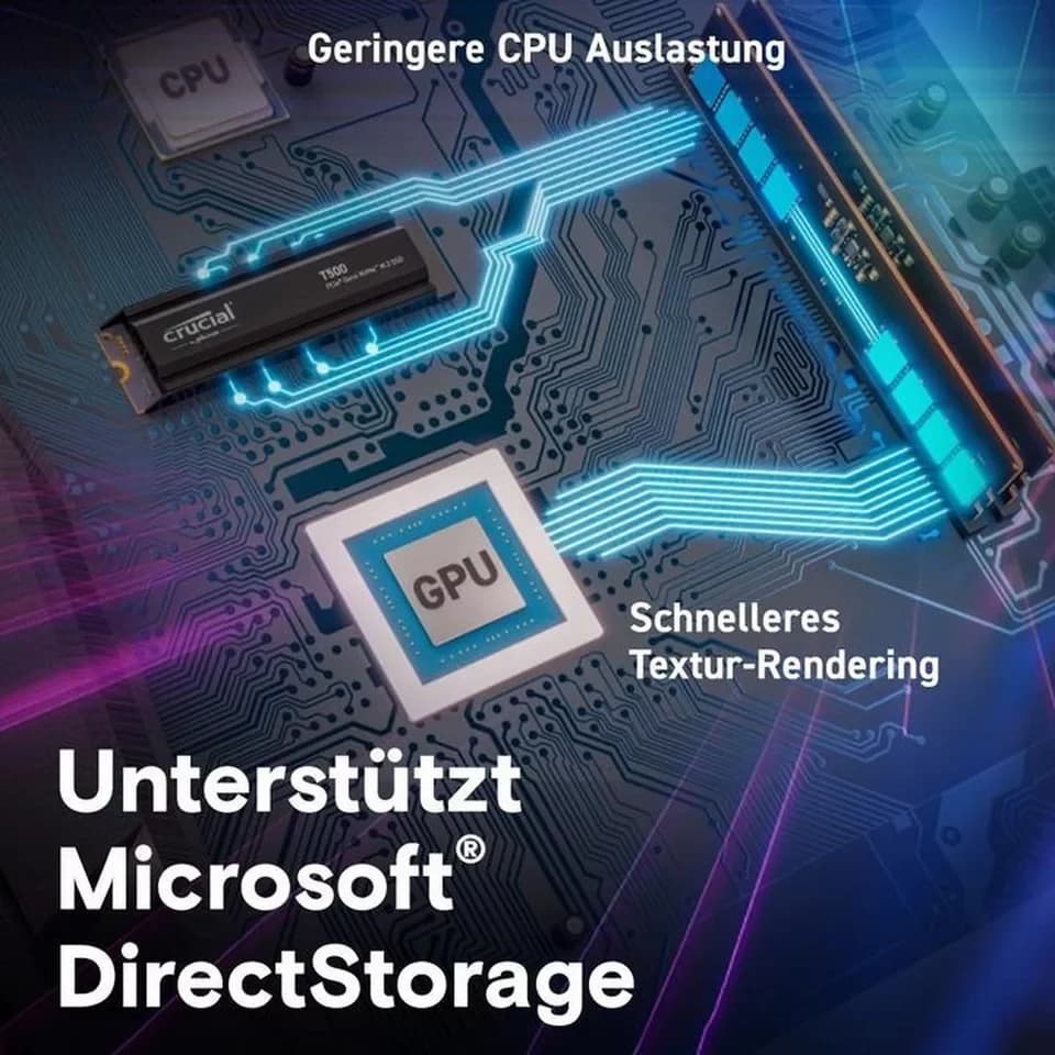 Crucial T500 2TB SSD PS5 M.2 2280 PCIe 4.0 NVMe Kühlkörper interne SSD (2 TB) M.2" 7400 MB/S Lesegeschwindigkeit, 7000 MB/S Schreibgeschwindigkeit, Integrierter Heatsink, DirectStorage, TLC NAND, PS5-kompatibel - Thumbnail 3