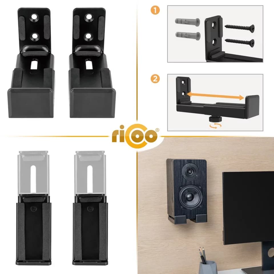 RICOO Soundbar-Halterung Soundbar Lautsprecher Wandhalterung verstellbar LH067, (2 Stk. Universelle Wandhalterungen, 2-tlg., 2x Verstellbare Lautsprecherhalterungen, Wandhalterung für Soundbar oder Lautsprecher, 10,2x7,8x7,2 cm) - Thumbnail 3