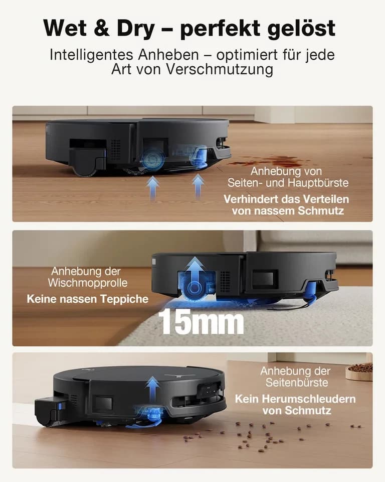 ECOVACS Nass-Trocken-Saugroboter DEEBOT T90 PRO OMNI (Black), 65 W, mit Beutel, Saug-und Wischroboter mit All-in-One Station und 30.000 Pa Saugkraft - Thumbnail 7