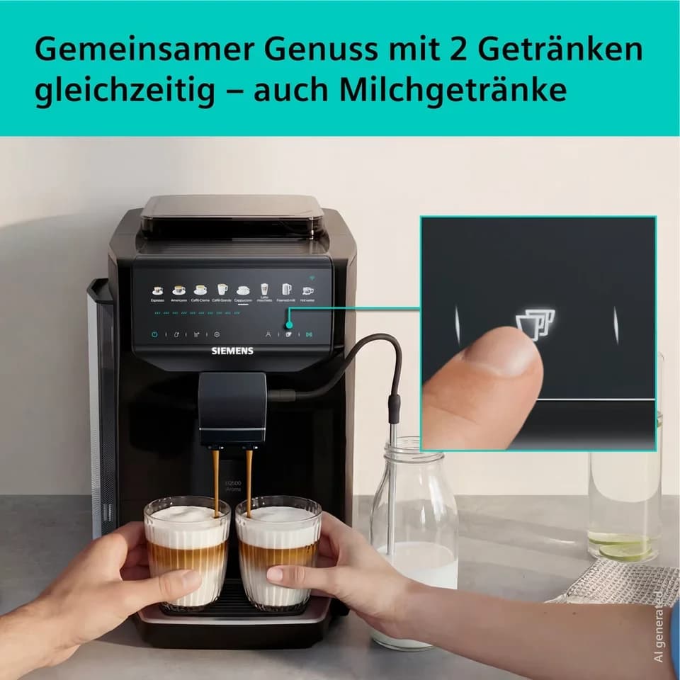 SIEMENS Kaffeevollautomat EQ500 TP553E19, Doppeltassenfunktion, 8 Getränke, farb. Touchdisplay, Keramikmahlwerk, entnehmbare Brüheinheit, Steuerung per App, Schwarz - Thumbnail 5