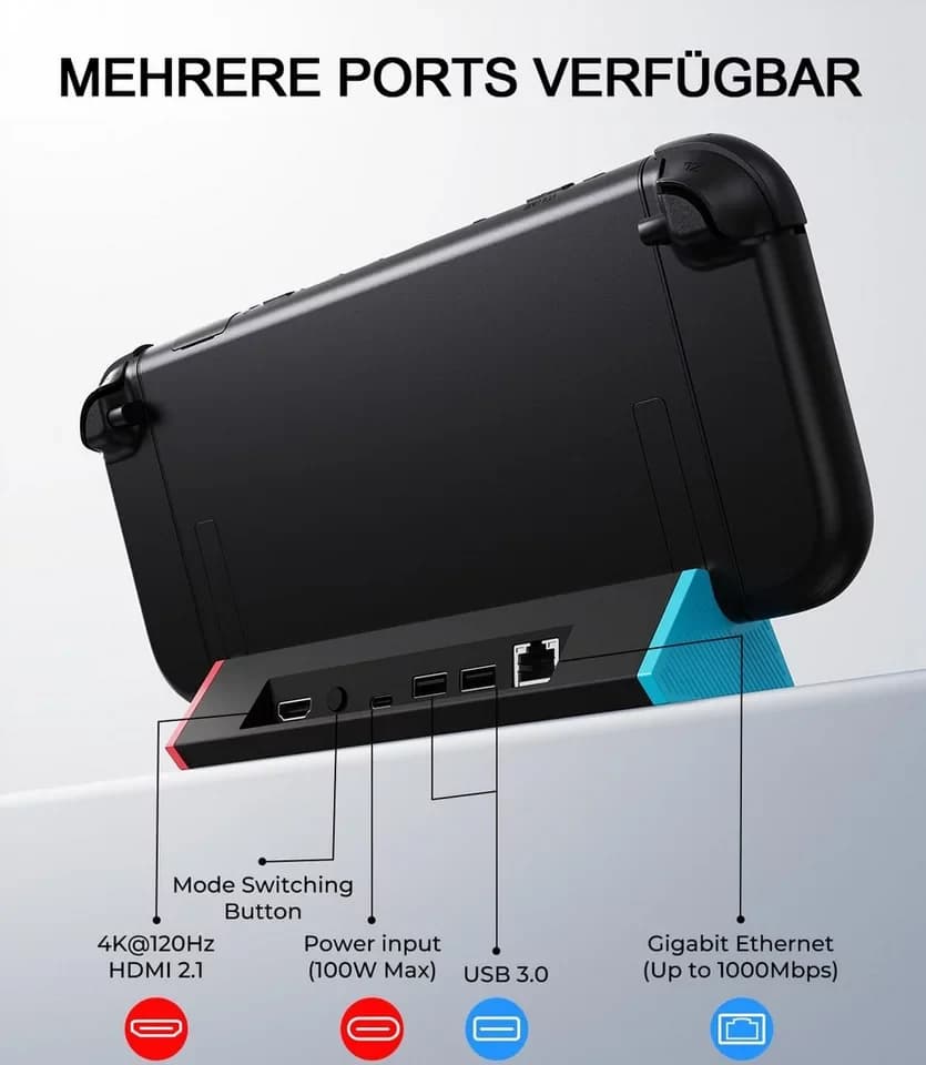 TUWENA Tragbare Switch 2 Dockingstation, 1000 Mbit Ethernet-Adapter, LAN-Dock Zubehör Nintendo (Ladestation mit 4K 120 Hz HDMI/Typ C/USB 3.0) - Thumbnail 2